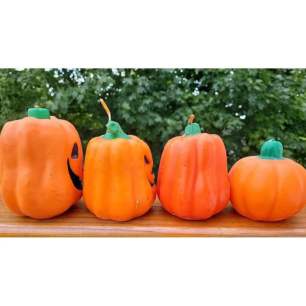 Lot of 4 Vintage Jack o Lantern Halloween Candle Pumpkin Goofy  Kitschy FLAW